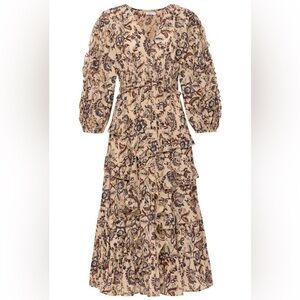 Anna Cate Size L • Mallory Tan Midi Dress Resort Wear Vacation Long Sleeve.